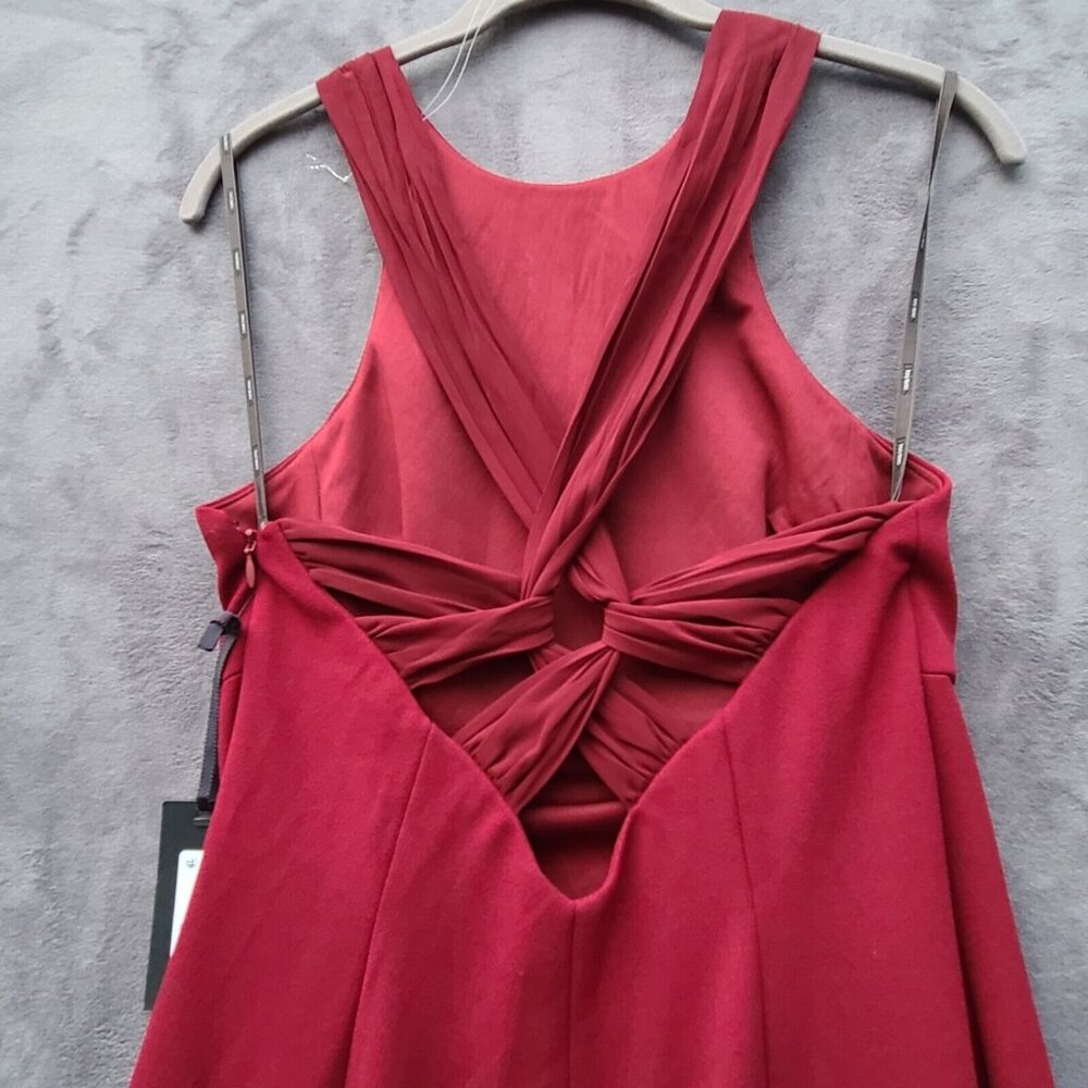 Vera Wang Crepe Gown Sz 4 Port Stretch Criss Cross Chiffon Strap in Back NWT - Picture 6 of 11